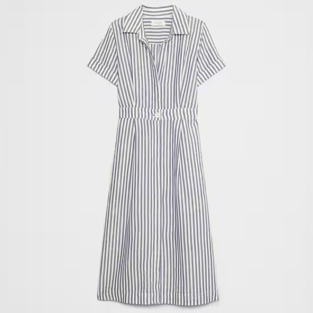 NWT! Banana Republic Electric Coral Linen-Blend Midi Shirtdress 🧞‍♂️ - Picture 5 of 6